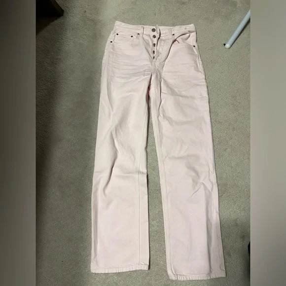 Aritzia x Denim Forum light pink high-waisted wide leg jeans - Picture 3 of 8